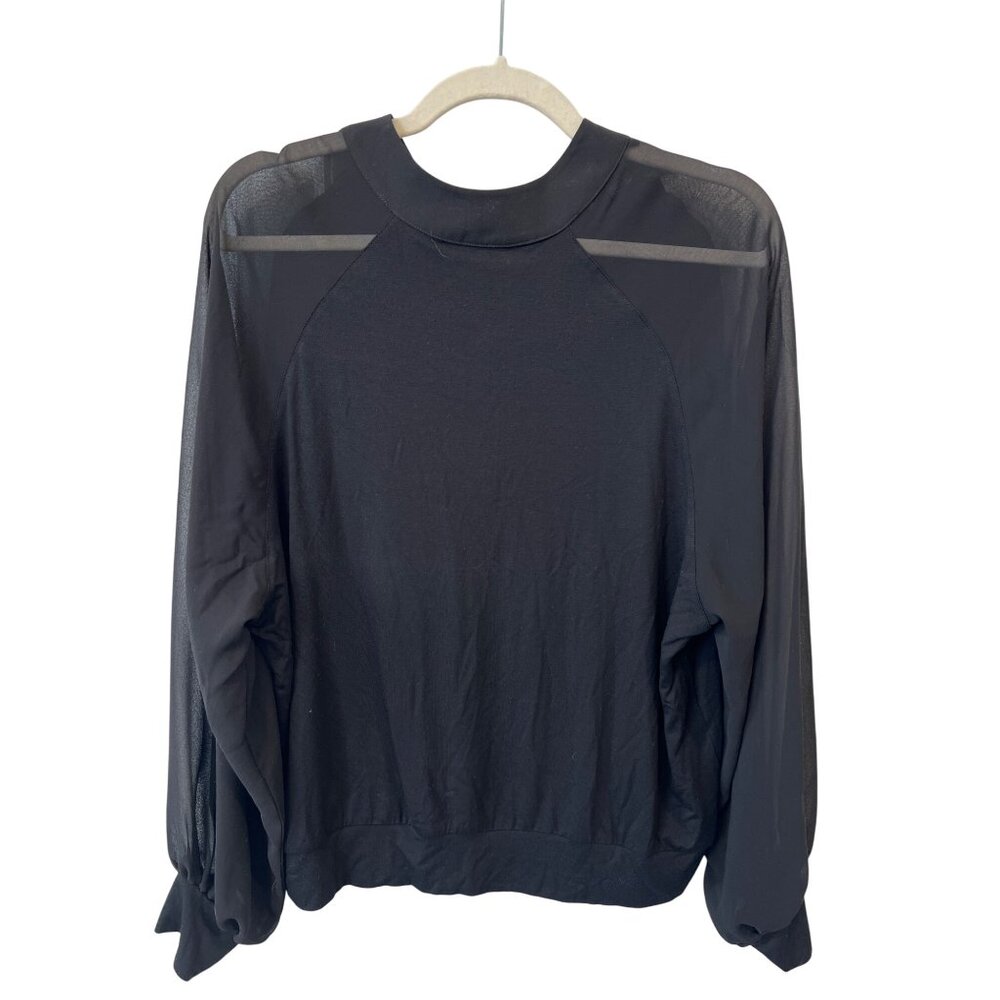 French Connection Sheer Long Sleeve Top Size XS Keyhole Back Black Office Work